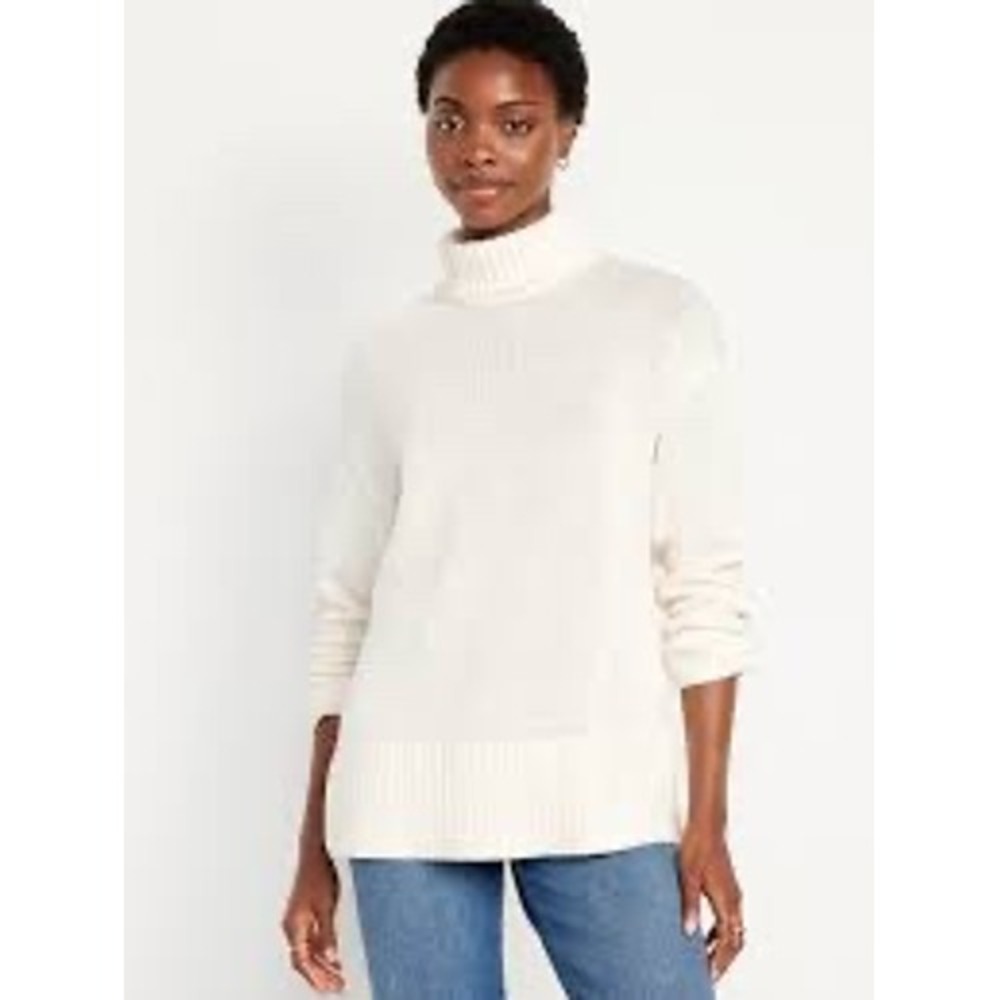 Old Navy Cream Knit Turtleneck Tunic Sweater Size M Cozy Casual‎ Holidays